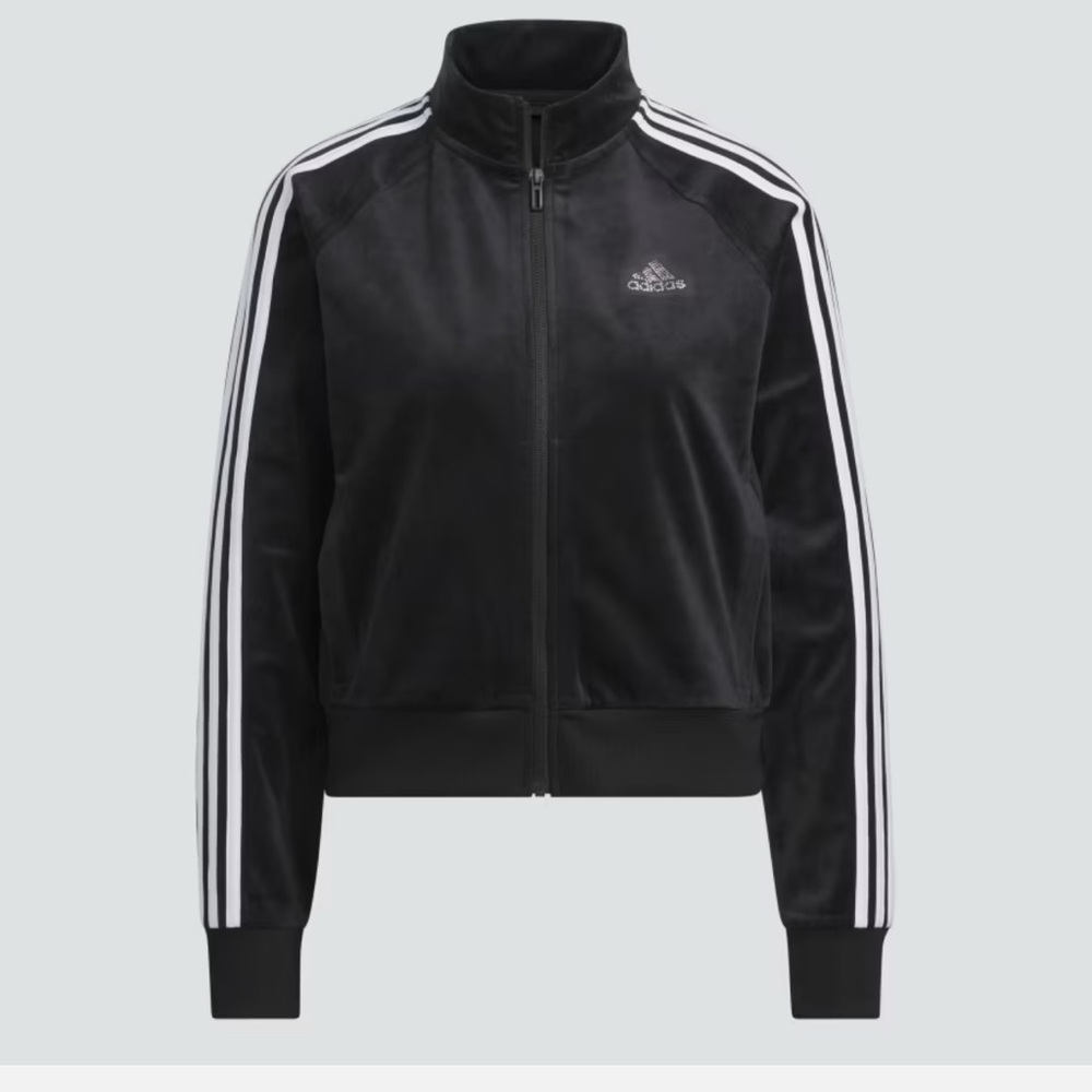 Adidas Women's Black Bomber Jacket with White Stripes